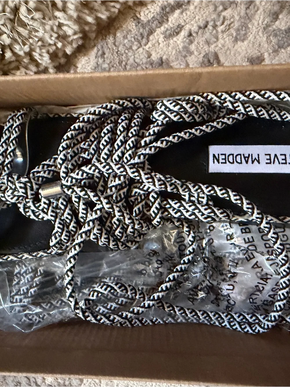 Steve Madden Black and White Braided Lace-Up Sandal